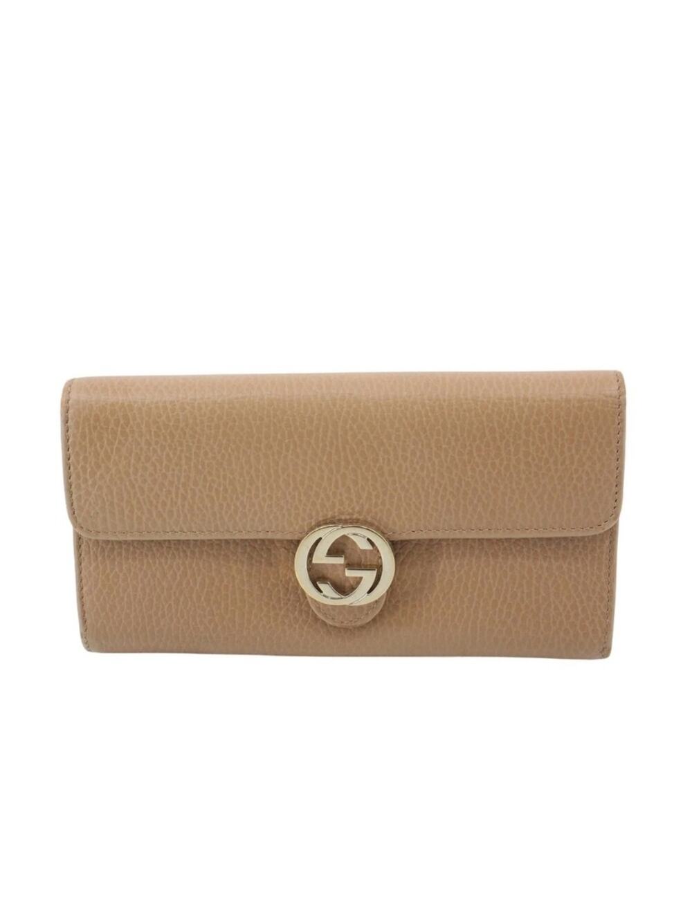 Authentic GUCCI Interlocking GG Beige Leather Long Bifold Wallet Purse